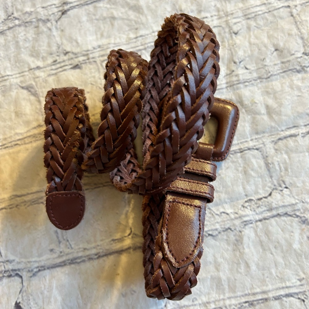 HONORS VINTAGE  SPLIT COWHIDE BROWN BRAIDED COVER BUCKLE BELT SIZE M
